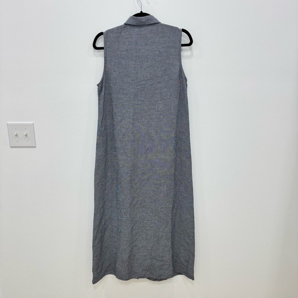 Eileen Fisher Vintage Linen Houndstooth Button Front sleeveless Shirt Dress Maxi - Picture 4 of 8